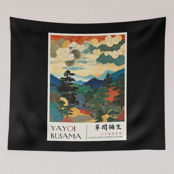 Item preview, Yayoi Kusama Japanese Mountain Landscape Poster - Swirling Clouds Pine Tree Wall Art Print, Paris Museum Decor designed and sold by scrambledpeg.