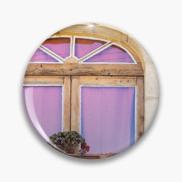 Item preview, Rustic Arched Window With Purple Curtain, Potted Succulents and Stone Wall Facade designed and sold by Nmallia.
