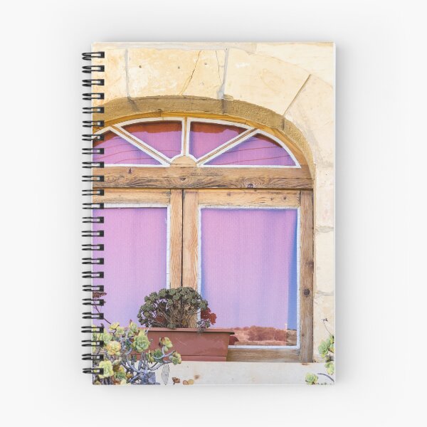 Item preview, Rustic Arched Window With Purple Curtain, Potted Succulents and Stone Wall Facade designed and sold by Nmallia.