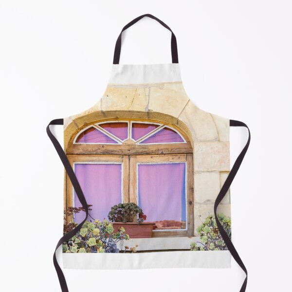 Item preview, Rustic Arched Window With Purple Curtain, Potted Succulents and Stone Wall Facade designed and sold by Nmallia.