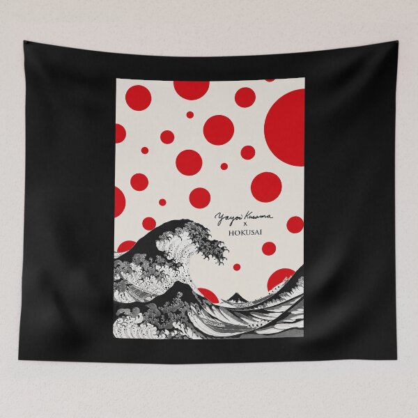 Item preview, Yayoi Kusama x Hokusai Great Wave Poster - Red Polka Dot Iconic Wall Art Print, Japanese Art Decor designed and sold by scrambledpeg.