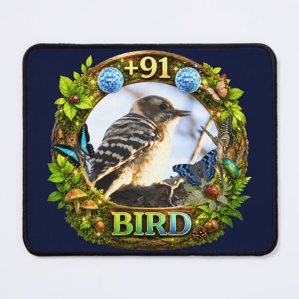 Item preview, +91BIRD Retro Forest Logo: Comical Japanese Pygmy Woodpecker Edition designed and sold by Plus91BIRD.