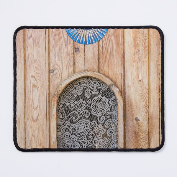 Item preview, Rustic Wooden Door With Blue Evil Eye Amulet, Lace Peephole and Vintage Iron Knocker designed and sold by Nmallia.