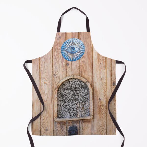 Item preview, Rustic Wooden Door With Blue Evil Eye Amulet, Lace Peephole and Vintage Iron Knocker designed and sold by Nmallia.