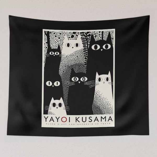Item preview, Yayoi Kusama Black White Cats Poster - Polka Dot Feline Wall Art Print, Tokyo Contemporary Museum Decor designed and sold by HappyGrandmaUB.