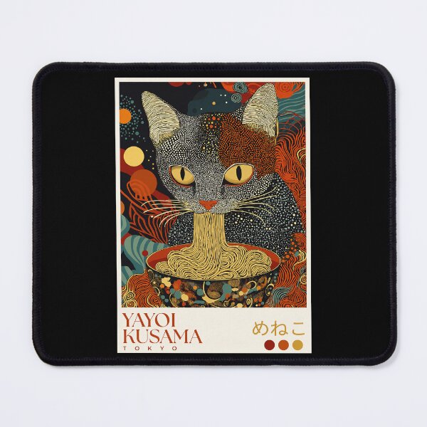 Item preview, Yayoi Kusama Cat Ramen Poster - Surreal Noodle Eating Cat Wall Art Print, Tokyo Fun Decor designed and sold by scrambledpeg.