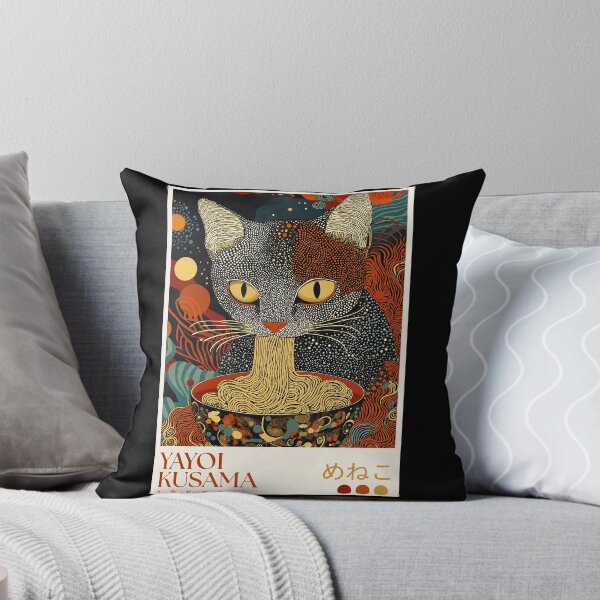 Item preview, Yayoi Kusama Cat Ramen Poster - Surreal Noodle Eating Cat Wall Art Print, Tokyo Fun Decor designed and sold by scrambledpeg.