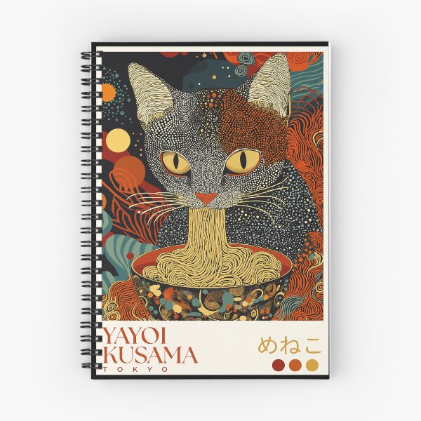 Item preview, Yayoi Kusama Cat Ramen Poster - Surreal Noodle Eating Cat Wall Art Print, Tokyo Fun Decor designed and sold by scrambledpeg.