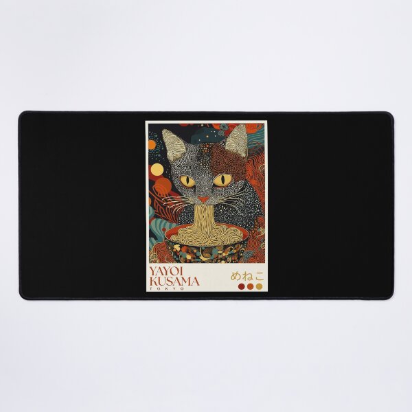 Item preview, Yayoi Kusama Cat Ramen Poster - Surreal Noodle Eating Cat Wall Art Print, Tokyo Fun Decor designed and sold by scrambledpeg.