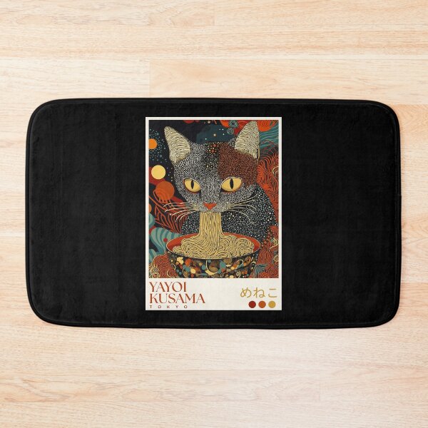 Item preview, Yayoi Kusama Cat Ramen Poster - Surreal Noodle Eating Cat Wall Art Print, Tokyo Fun Decor designed and sold by scrambledpeg.