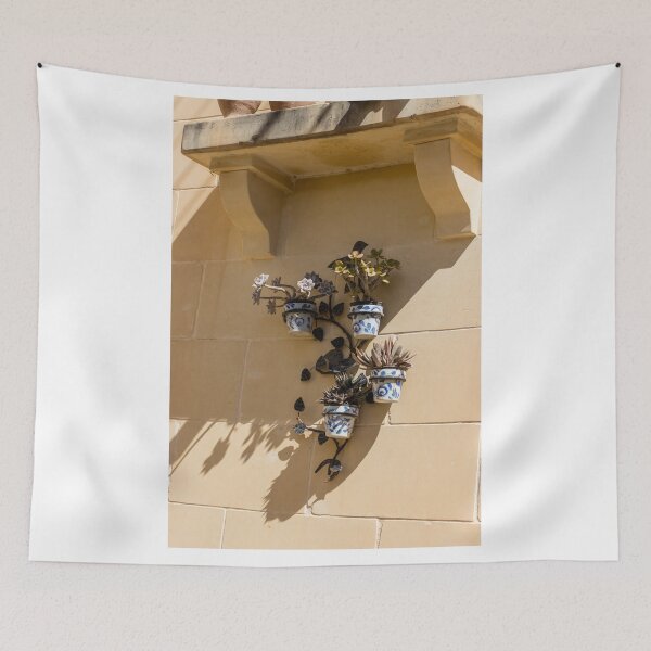 Item preview, Decorative Ceramic Flower Pots With Succulents Mounted On Sunlit Stone Wall Under Balcony Corbels designed and sold by Nmallia.
