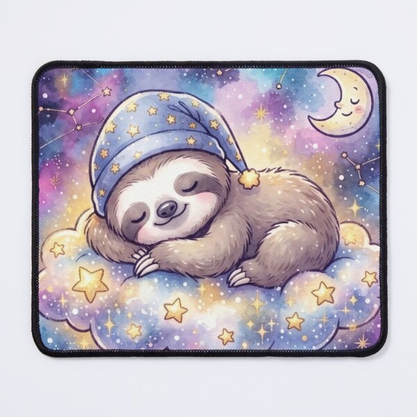 Item preview, Cute Sleeping Sloth on Cloud | Kawaii Galaxy Nursery Art | Cozy Bedtime Animal | Baby Shower Gift designed and sold by Cosmic Doodle Co..