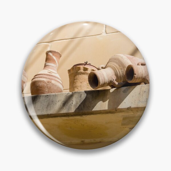 Item preview, Terracotta Clay Pots On Stone Ledge Against Sunlit Yellow Wall, Rustic Mediterranean Pottery Decor designed and sold by Nmallia.