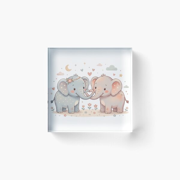 Item preview, Two Adorable Baby Elephants - Lovely Heart Shape Trunks designed and sold by DigitfanStudio.