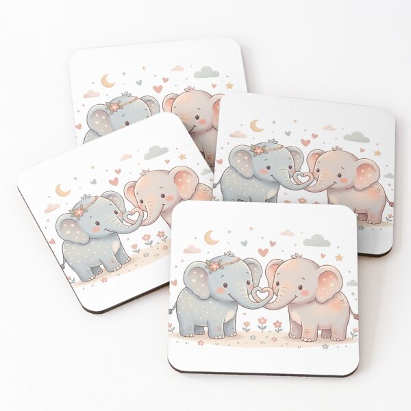 Item preview, Two Adorable Baby Elephants - Lovely Heart Shape Trunks designed and sold by DigitfanStudio.
