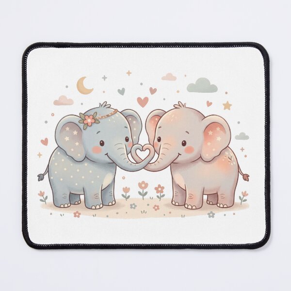Item preview, Two Adorable Baby Elephants - Lovely Heart Shape Trunks designed and sold by DigitfanStudio.