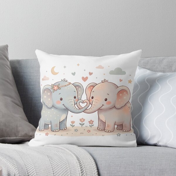 Item preview, Two Adorable Baby Elephants - Lovely Heart Shape Trunks designed and sold by DigitfanStudio.