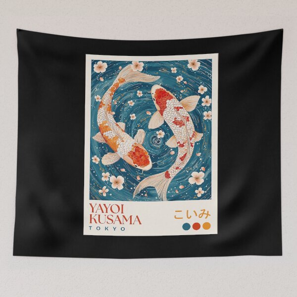 Item preview, Yayoi Kusama Koi Fish Poster - Swimming Carp Cherry Blossom Wall Art Print, Tokyo Lucky Decor designed and sold by MorningJoco.