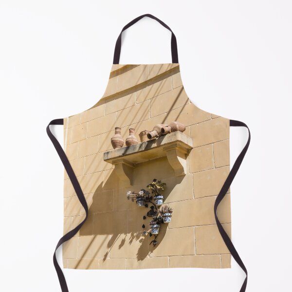Item preview, Terracotta Pots And Blue Ceramic Planters On Sunlit Sandstone Wall With Deep Shadows designed and sold by Nmallia.