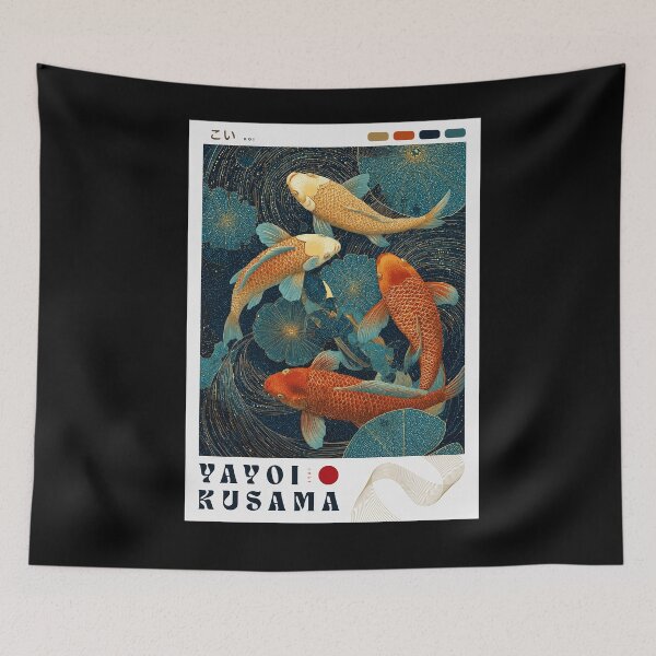 Item preview, Yayoi Kusama Koi Fish Poster - Golden Orange Carp Lily Pad Wall Art Print, Tokyo Lucky Decor designed and sold by MorningJoco.
