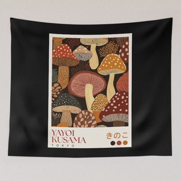 Item preview, Yayoi Kusama Mushroom Poster - Colorful Forest Fungi Wall Art Print, Tokyo Botanical Decor designed and sold by HappyGrandmaUB.