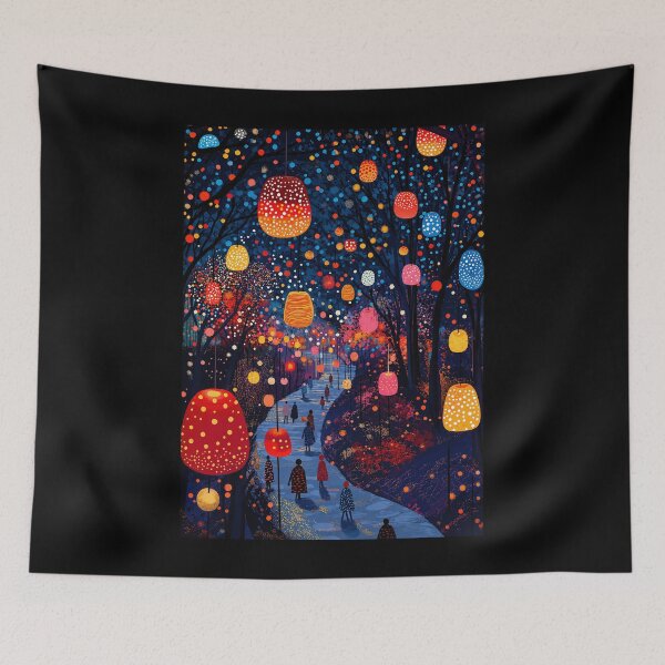 Item preview, Magical Lantern Forest Path Poster - Colorful Night Lights Wall Art Print, Enchanted Pathway Decor designed and sold by scrambledpeg.