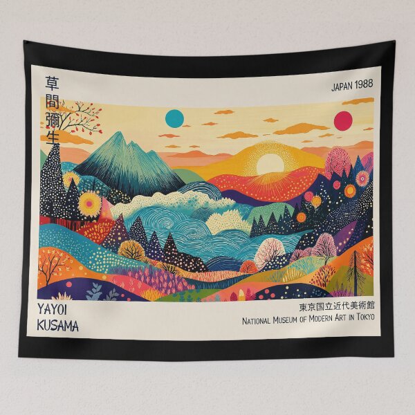 Item preview, Yayoi Kusama 1988 Landscape Poster - Colorful Mountain Sunset Wall Art Print, Tokyo Museum Decor designed and sold by MorningJoco.