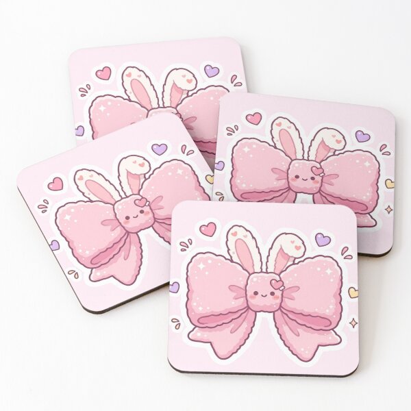 Item preview, Cute Kawaii Bunny Ribbon Bow with Hearts | Pastel Pink Coquette Aesthetic Sticker designed and sold by ethnicdigital.