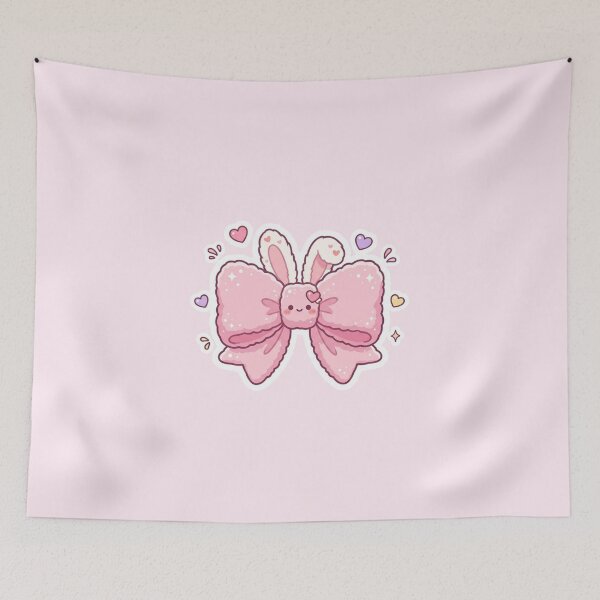 Item preview, Cute Kawaii Bunny Ribbon Bow with Hearts | Pastel Pink Coquette Aesthetic Sticker designed and sold by ethnicdigital.