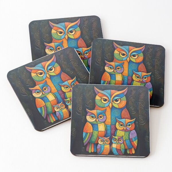 Item preview, Colorful Owl Family Illustration | Modern Abstract Bird Artwork designed and sold by CheersTOGETHER.