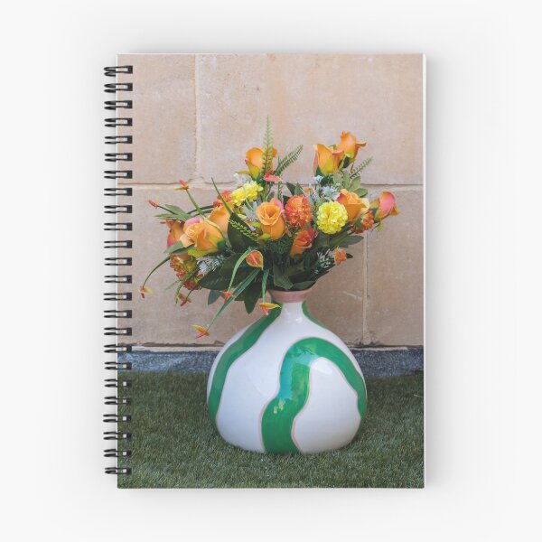 Item preview, Bright Orange Rose Bouquet in Decorative Ceramic Vase Against Stone Wall for Home Decor designed and sold by Nmallia.