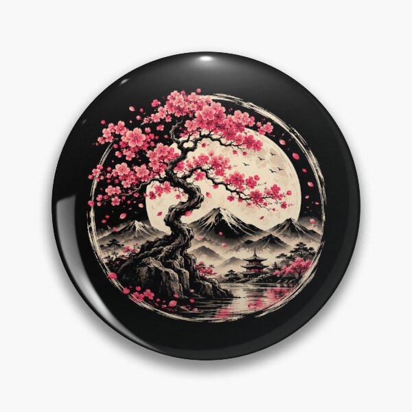 Item preview, Japanese Sakura Moon Mountain Landscape designed and sold by Moizento.