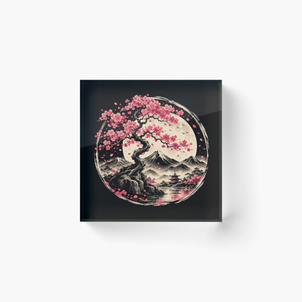 Item preview, Japanese Sakura Moon Mountain Landscape designed and sold by Moizento.