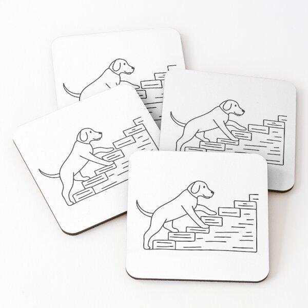 Item preview, A pup climbing upward beside rugged stone steps designed and sold by rasagamastore.