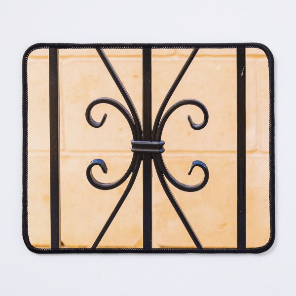 Item preview, Decorative Wrought Iron Fence Panel With Ornate Heart Scroll Pattern Against Stone Wall designed and sold by Nmallia.
