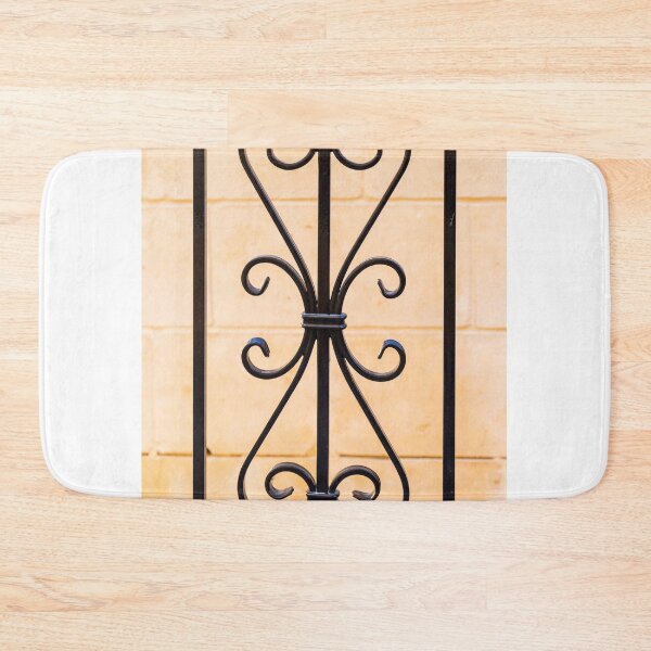 Item preview, Decorative Wrought Iron Fence Panel With Ornate Heart Scroll Pattern Against Stone Wall designed and sold by Nmallia.