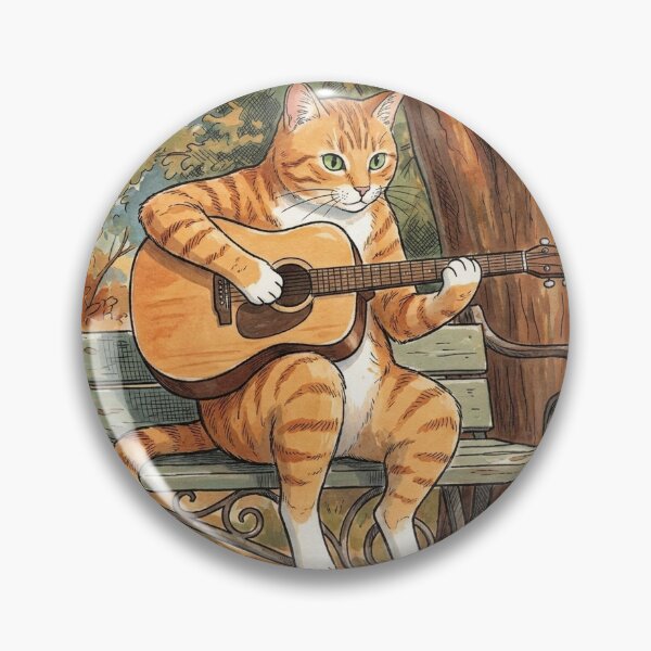 Item preview, Ginger Cat Playing Guitar on Park Bench in Autumn Illustration designed and sold by Butterfly-Dream.