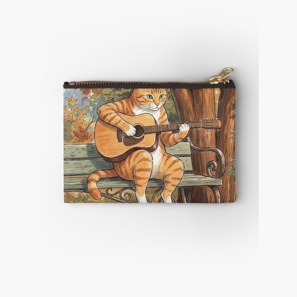 Item preview, Ginger Cat Playing Guitar on Park Bench in Autumn Illustration designed and sold by Butterfly-Dream.