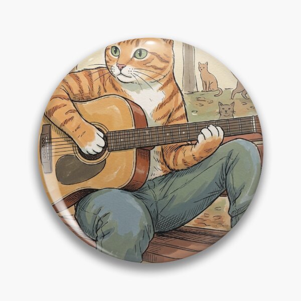 Item preview, Orange Tabby Cat Playing Guitar on Park Bench Illustration designed and sold by Butterfly-Dream.
