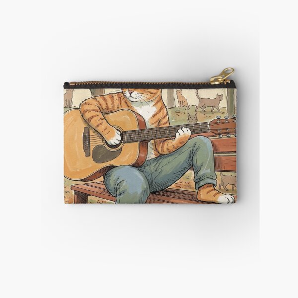 Item preview, Orange Tabby Cat Playing Guitar on Park Bench Illustration designed and sold by Butterfly-Dream.