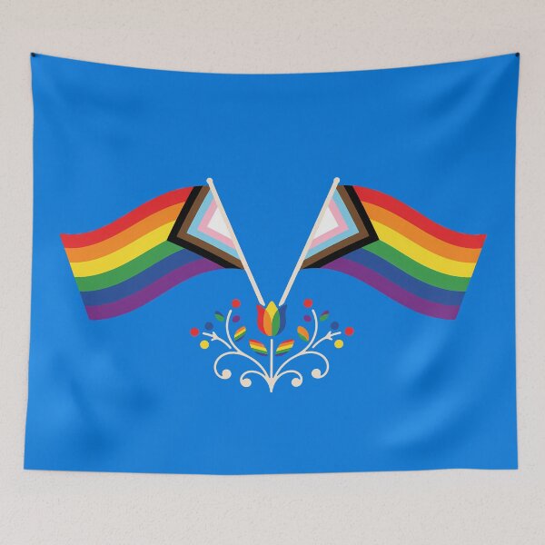 Item preview, Progress Pride Flag Folk Motif – © heidiannemorris Scandinavian Folk Art designed and sold by FOLK ART FUSION by heidiannemorris.