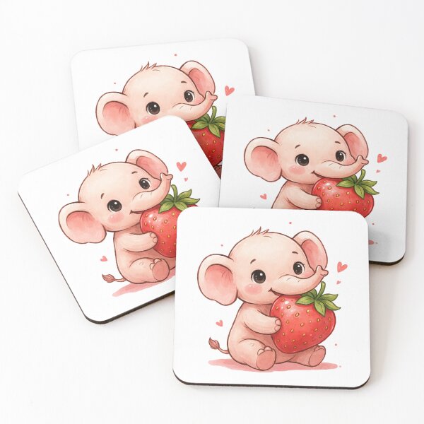 Item preview, A Sweet Baby Elephant - Holding Strawberry Kawaii designed and sold by DigitfanStudio.