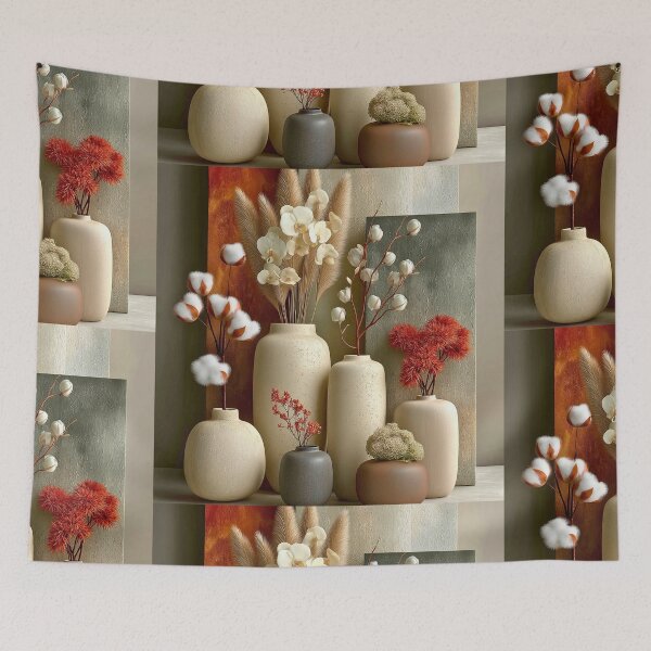 Item preview, Luxury Botanical Ceramic Vase Design | Japandi Neutral Floral Artwork designed and sold by CheersTOGETHER.