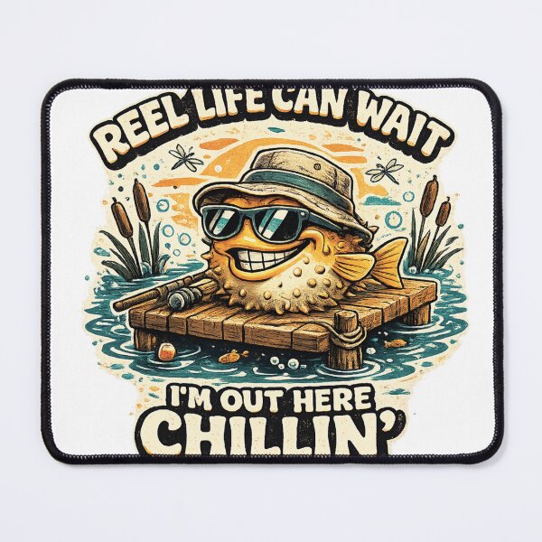 Item preview, Reel Life Can Wait I'm Out Here Chillin Funny Fishing Puffer Fish T-Shirt | Cute Fisherman Gift designed and sold by Rx Graphic Studio.