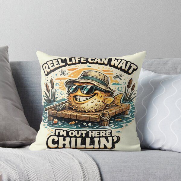 Item preview, Reel Life Can Wait I'm Out Here Chillin Funny Fishing Puffer Fish T-Shirt | Cute Fisherman Gift designed and sold by Rx Graphic Studio.