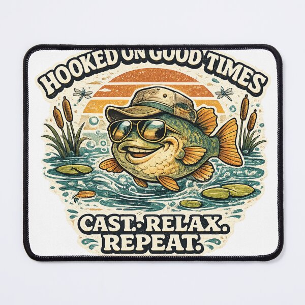 Item preview, Hooked on Good Times Cast Relax Repeat Funny Fishing Fish T-Shirt | Vintage Angler Gift designed and sold by Rx Graphic Studio.