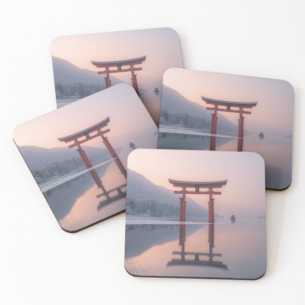 Item preview, First Light at the Torii | Japanese Torii Gate Wall Art | Winter Lake Sunrise Print | Zen Minimalist Landscape | Japandi Home Decor designed and sold by VeloraNature.