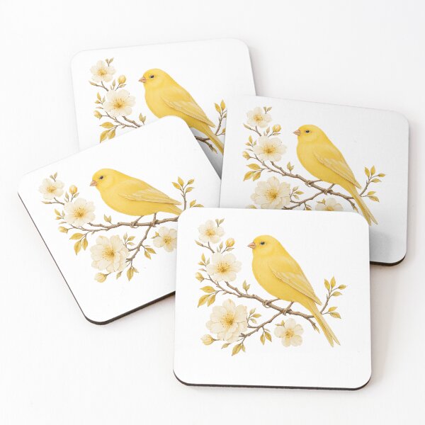 Artikelvorschau, Vintage-Gelber Kanarienvogel auf blühendem Zweig entworfen und verkauft von KM Design.