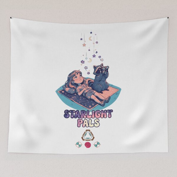 Item preview, Starlight Pals - Girl & Raccoon Stargazing Besties designed and sold by m-yoga-store.