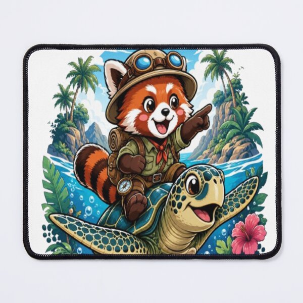 Item preview, Red Panda Explorer Riding Sea Turtle Cute Tropical Adventure T-Shirt designed and sold by D.Shop.